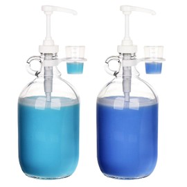 2 Pcs Glass Liquid Laundry Detergent Dispenser with Cup Holders, Half Gallon Dispenser for Laundry Room (64 oz. Each), Laundry Detergent Bottles with Pump Dispenser -Includes Labels, Measuring Cups