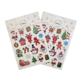 2 x Christmas 3D Sticker Decals Xmas Parcel Tag Decoration Puffy Gift Wrapping Santa Tree Snowman Décor