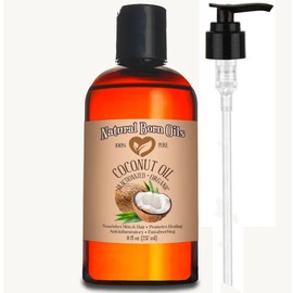 Natural Born Oils Coconut Oil Fractionated. 8oz. 100% Pure, Natural, Organic, Cold-pressed, Unrefined, Always Liquid, Fast-absorbing