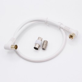 Xilaghy 90 Degree Right Angle F Type to TV PAL Coaxial Cable,F Male to PAL TV Male Aerial Antenna Cable with Adapters for HDTV,Cable Box,Satellite,White(50cm/19.6in)