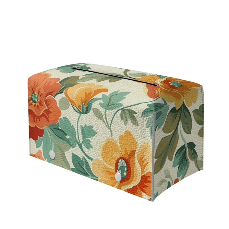 CREAMIC Floral Pattern Rectangle Tissue Box Cover Modern PU Leather