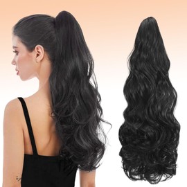 Webshaiy Long Ponytail Extension Claw Clip in Ponytail Hair Extensions Fluffy Loose Wave Synthetic Heat-Resistant Fibers Hair Pieces for Women Daily Use 22 Inch Natural Black