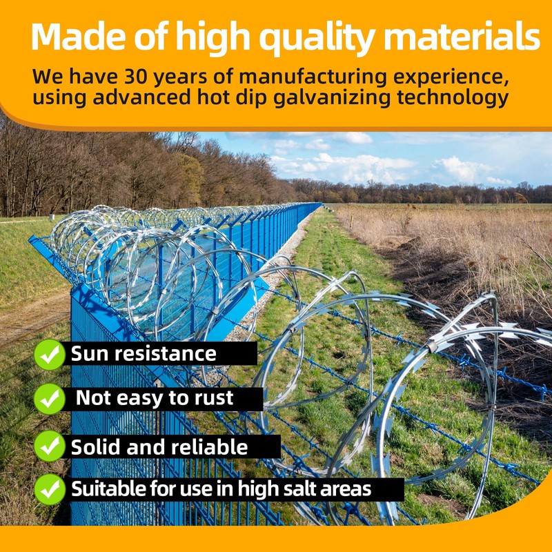 AggFencer 98ft Barbed Razor Wire, Hot-Dip Galvanized Barb Wire Roll