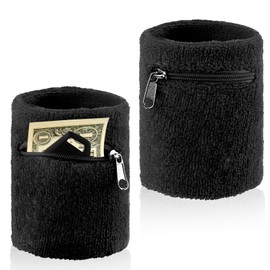2 Pcs Schweißband mit Reißverschluss, Sweatband Sports Wristband, Schweißband mit Tasche,Thickened Cotton Wrist Bag, Schweißband Handgelenk mit Reißverschluss für Basketball Fußball & Fitness, Schwarz