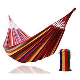 Single/Double Person Rainbow Cotton Fabric Canvas Travel Hammocks 500lbs Ultralight Camping Hammock Portable Beach Swing Bed with Carrying Bag for Outdoors and Indoors