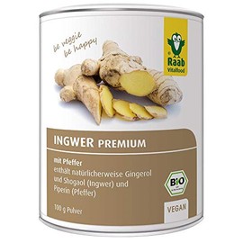 Raab Vitalfood Organic Ginger Powder Premium with Pepper, Vegan, Contains Naturally Gingerol, Laboratory Tested in Germany, 100 g 3696