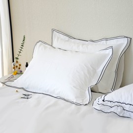 RANZNAZ Set of 2 Elegant Embroidery Pillowcases, King Size, 100% Cotton - White Good Feeling Shams, Elegant Trims, Softer and Breathable Pillow Covers, 20x36 inches