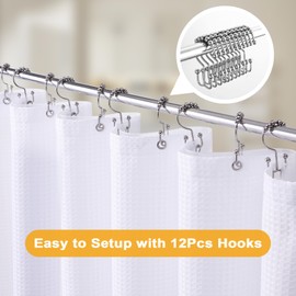 Shower Curtain, Shower Curtain Set with Fabric Shower Curtain & Clear Shower Curtain Liner & 12 Stainless Steel Hooks, Waffle Shower Curtains for Bathroom, 72x84 Inches (White)