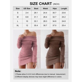 FAIRY SEASON Women's 2025 Off The Shoulder Sweater Mini Dress Long Sleeve Ribbed Bodycon Pullover Cute Short Dresses Fall Winter Coffee