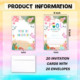 Pool Party Invitations For Boy Girl, Birthday Invites Cards For Kids Family, Tropical Invitation Cards With Envelopes, Summer Swimming Pool Party Decoration Supplies Favors -D01
