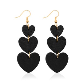 Jagucho Leather Earrings Dangle for Women, Lightweight Heart Earrings Drop (Black 42)