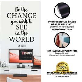My Vinyl Story "Be The Change Gandhi Quote Inspirational Motivational Wall Decal Art for School Living Room Home Office Decor 24x17 inches