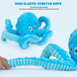 Dog Toys for Aggressive Chewers Indestructible Squeaky Dog Toys Octopus-Tug of War Dog Toys for Large Breed Tough Interactive Stuffed Dog Chew Toys for...