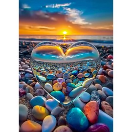 Lxmsja Crystal Heart Diamond Painting Kits for Adults, DIY 5D Full Drill Beach Diamond Art Kits for Beginners, Peinture Diamant Arts and Crafts for Adults, Home Wall Decor 12x16 inch