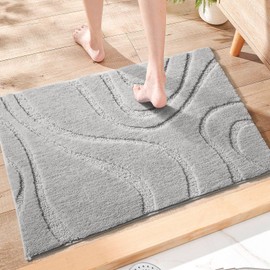DEXDE Bathroom Rugs Mat, Soft Plush Shaggy Microfiber Bath Rug, Non Slip Bath Mats for Bathroom Floor, Machine Washable Absorbent Carpet for Shower Tub, Grey 20"x32"