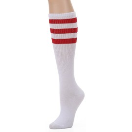 Leotruny Knee High Tube Socks: Over the Calf Retro Socks - Striped Tube Socks for Men Women White Red