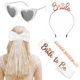 Saier tbo Pack of 5 Hen Party Accessories for Women, Hen Party Accessories Set with Bridal Sash, Bow, Veil, Tiara, Sunglasses, Bracelet for Bridal Showers, Wedding Anniversaries