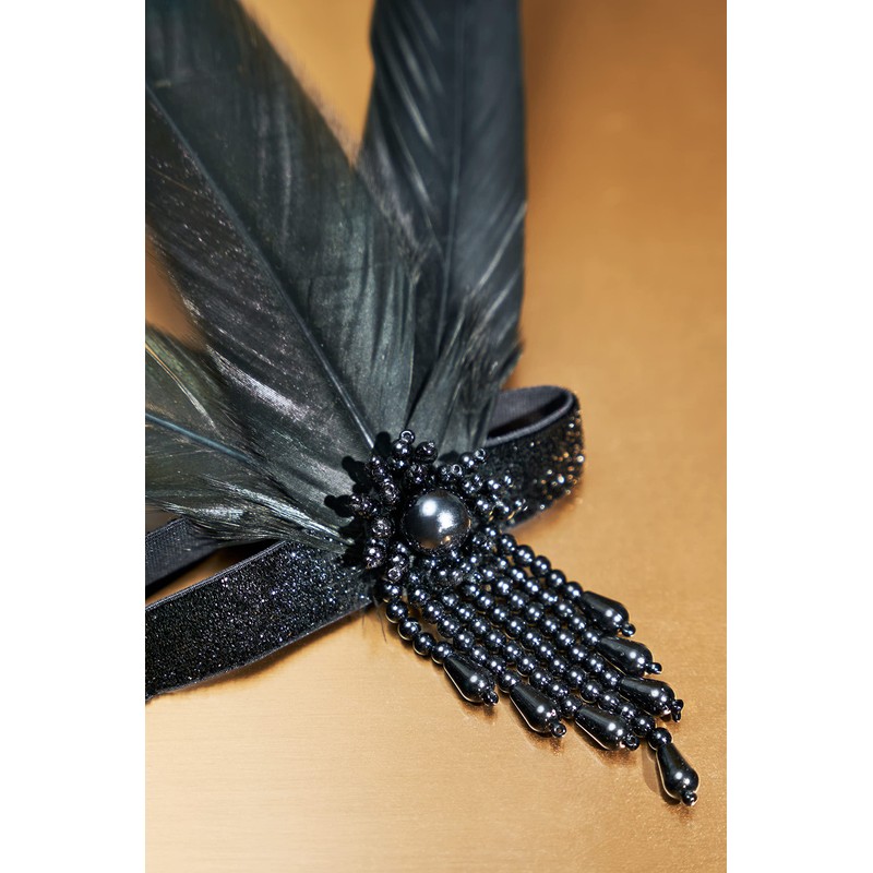 BABEYOND 1920s Flapper Headpiece Roaring 20s Great Gatsby Headband Black