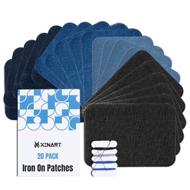 Premium Quality Denim Iron-on Jean Patches Inside & Outside Strongest Glue 100% Cotton Assorted Shades of Blue Repair Decorating Kit 12 Pieces (7.5 cm x 11 cm)