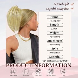 Fulang Hair Pack of 2 Ponytail with Clip Hairpiece with Clip Hairpiece with Elastic Band Large Bun Hairpiece Claws Clip Hairpiece Messy Bun Hairpieces Wavy Natural Synthetic Hair Scrunchie Women