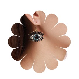 Allereya Vintage Crystal Devil Eye Dangle Earrings Rhinestone Eye Drop Earring Black Onyx Eyelash Earrings Onyx Evil Eye Hook Earrings Jewellery for Women and Girls, Zinc, No Gemstone