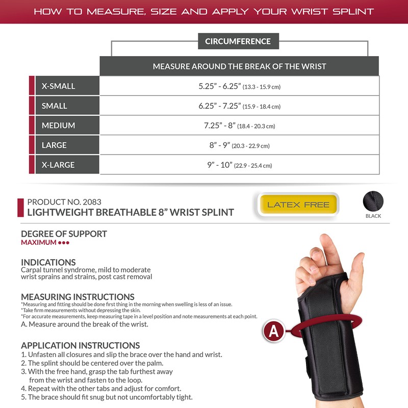 OTC Wrist Splint, 6-Inch Petite or Youth Size, Wrist Sprains,