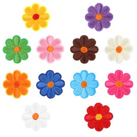 12 PCS Flower Iron on Patches, Colorful Daisy Flower Iron on Patches for Clothes Sewing Embroidered Applique Patch for Clothes Jeans Bags Jackets