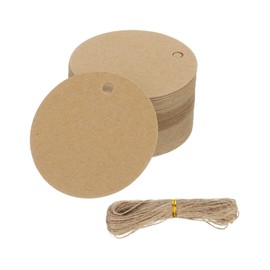 PATIKIL 100 Pcs Blank Gift Tags with String, 2x2 Inch Kraft Paper Tags Gift Bags Tags Round Label with Holes for Wedding Holiday Party Favor Clothes Craft, Brown