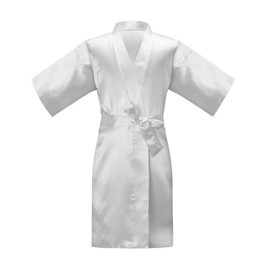 ALHAVONE Rhinestone Flower Girl Silky Satin Solid Color Short Kimono Robe for Wedding Birthday Party Spa (White,6)