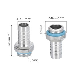 sourcing map Hose Barb G1/4 x 10mm Thread Male Aluminium Pipe Fitting Adapter for Water Cooling System Pack of 6