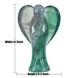 mookaitedecor 3 Inch Fluorite Crystal Guardian Angel Ornament with Heart Wings Love Peace Crystal Angel Statue Carved Healing Crystal Angel Gift Angel Figurine Sculpture Spiritual Room Decor