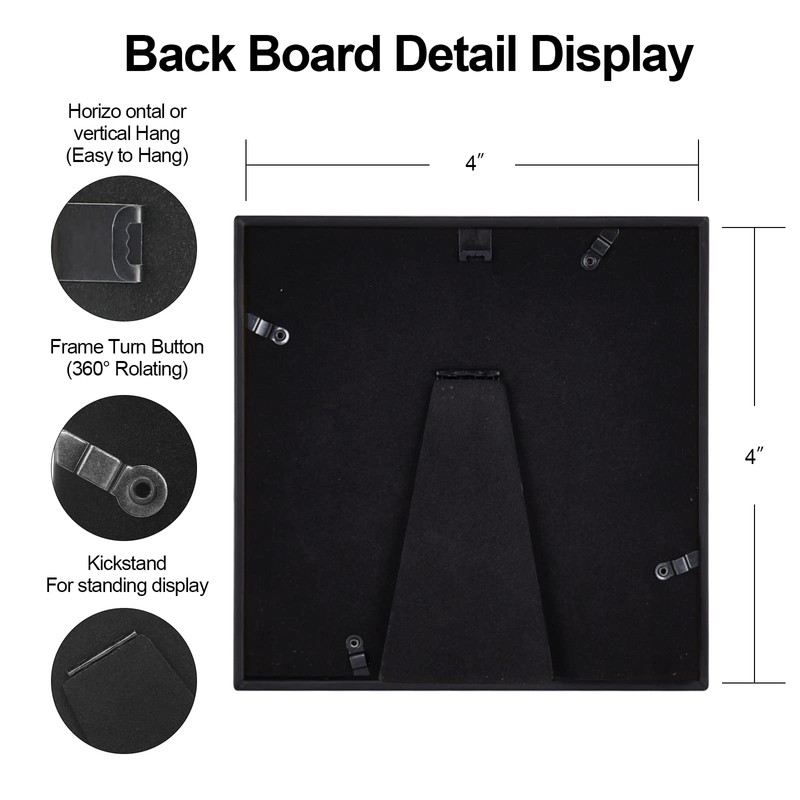 Fkvat 4x4 Picture Frame Set of 4, Matted Black Simple