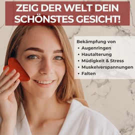 EUSICE - Gua Sha Red Jasper Natural Stone Eye and Face Massage, Relaxation for Body & Mind, Age Prevention Facials Tool, 100% Handmade Raw Stone