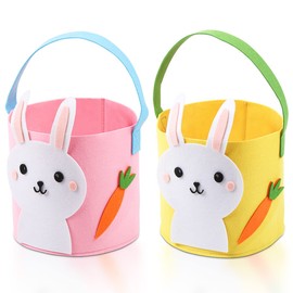 Meleager Felt Easter Bags, Pack of 2 Children's Easter Baskets, Easter Basket with Rabbit, Easter Nest for Filling, Felt Bag Easter Bunny, Easter Baskets with Handle for Easter Egg Hunt