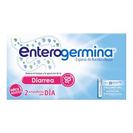 Enterogermina Suspensión de Bacillus Clausii con 2 Billones de UFC 20 Ampolletas de 5 ml. Alivia la Diarrea, Restaura la Flora Intestinal y Protege Contra Bacterias Dañinas para Niños y Adultos