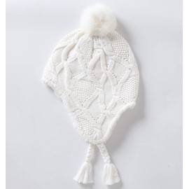 Connectyle - Gorro de lana para niños pequeños y niñas, con orejeras, gorro de invierno cálido y acrílico, Blanco, 6-12 Meses