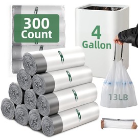 4 Gallon Small Trash Bags 300 Counts Extra Strong Drawstring Bathroom Trash Bags Small Garbage Bags Clear Trash Bag for Bathroom Bedroom Office Kitchen Trash Can