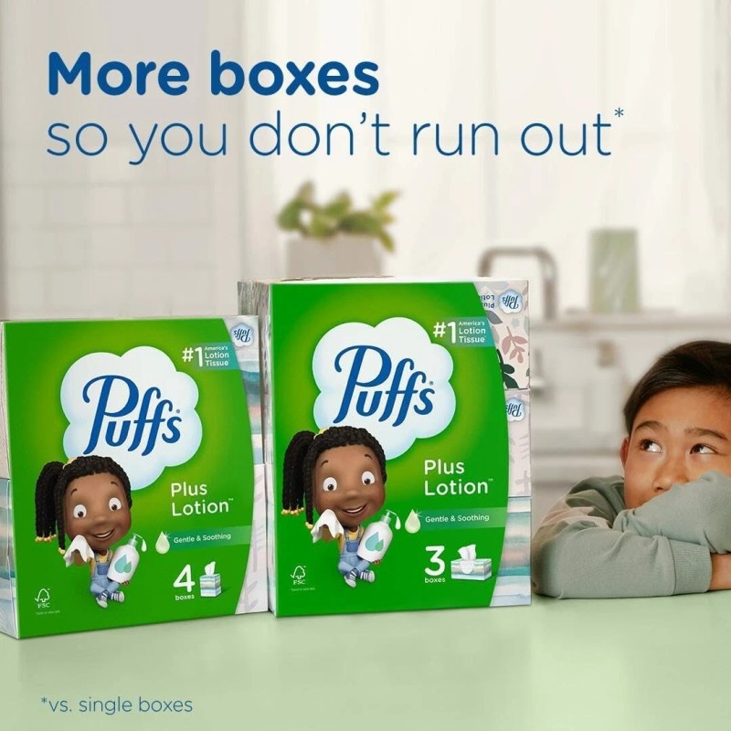 Puffs Plus Lotion Facial Tissues, 8 Family Boxes, 124 Facial