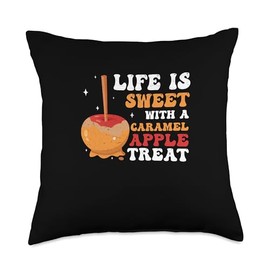 Life Is Sweet Awesome Caramel Apple Treat Candy Apple Lovers Throw Pillow