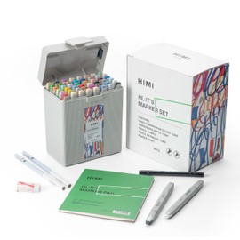 HIMI CC 48 Colors Marker Set Gift Box, Clean Smelling Dual Tip Quick Drying Alcohol Marker for Artist Adults Coloring Illustrations