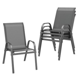 ONBRILL Patio Chairs set of 4, Easy Assembly Stackable Outdoor Dining Chairs with Wide Seat and Sturdy Metal Frame, Breathable All Weather Textilene Outdoor Chairs Set of 4 for Deck, Pool, Porch, Grey
