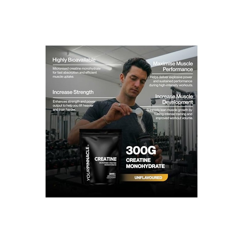 Creatine Monohydrate Powder 300g - Unflavoured, 86 Servings