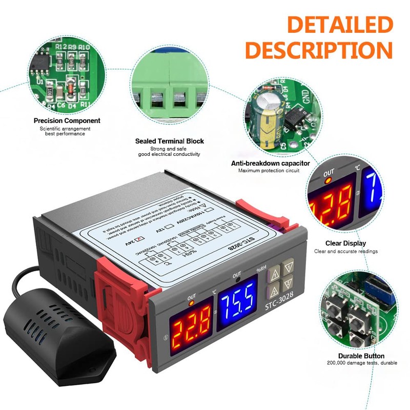 DollaTek Temperature Humidity Controller 220 V 2 Relays STC-3028 with