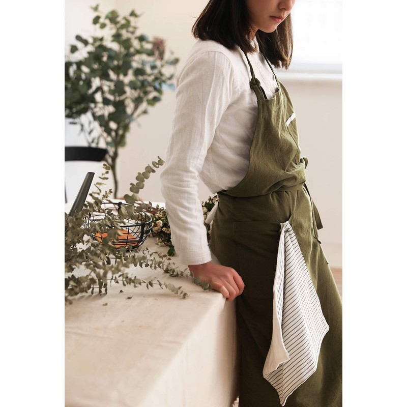 AOBBYBBS Adjustable Japan Nordic Style Soft Cotton Linen Apron with