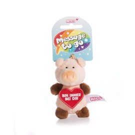 NICI 44867 Pendant Pig with Saying Bin immer bei dir 8 cm with Loop, Pink/Brown