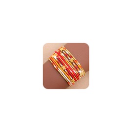 Tyebiva Gold Star Fall Orange Beaded Stack Bracelets Set for Women, 12Pcs Boho Golden Red Beads Friendship Stackable Stretch Bracelet Fashion Accessories Jewelry Gift
