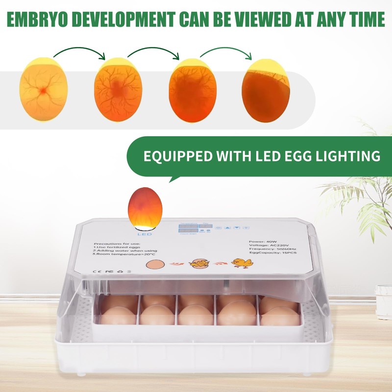 BREUAILY 15 Egg Incubator 3 In 1 Fully Automatic Poultry