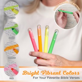 Christian Art Gifts Twist & Glide Multicolor Gel Bible Highlighter Set for Study, Office, Home, School, Smudge-proof, No Bleed, Pink, Green, Orange, Yellow with Scripture, Pack of 4 Assorted Colors
