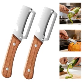 2 Pack Vegetable Peeler With Wooden Handle,Multi Functional Vegetable Peeler With Wooden Handle, 2-in-1 Veggie Peeler With Bottle Opener for Kitchen, Camping and Travel