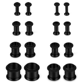 SCERRING 16PCS Ear Tunnels Stretching Kit Stainless Steel Gauge Plugs Set Single Flared Expanders 12G-00G (2mm-10mm) - Black